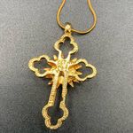 VTG Bethlehem Nativity Stone Relic Cross GOLD TONE Pendant 925 Necklace 28” Photo 3