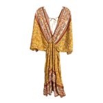 Umgee Boho Yellow Floral Print Maxi Dress V Neck Long Sleeve Tie Back High Low Photo 2
