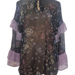 a.n.a  A New Approach Black Sheer Floral Blouse Ruffle Sleeves Size Small Photo 0