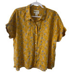 Rachel Zoe Golden Yellow Floral Button Shirt L100% Linen Boho Cottagecore NWOT Photo 0