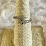 Snake serpent ring with CZs and green eyes Silver Photo 0