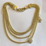 Bright Gold Tone Multi Strand Dangling Heart & Angel Charm Necklace Photo 2