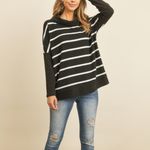 Chic Striped Cowl Neck Sweater Black Size L Photo 3