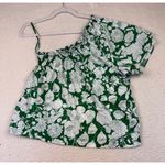 J.Crew Kelly Green Floral Smocked One-shoulder Cotton Summer Preppy Top Medium Photo 3