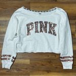 PINK - Victoria's Secret PINK Victoria’s Secret Retro 90s Gold Sequin Striped White Sweatshirt Size S Photo 0