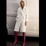 ZARA Cotton Wool Blend Cream Oyster Ecru Trench Long Coat Photo 3