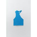 ZARA NWT womens Size L cut out one shoulder cable knit Blue crop top Photo 7