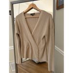 Calligraphie Gold Shimmer Wrap Sweater Metallic Knit Top Large Gray Photo 2