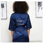 Maid Of Honor House Coat Belted Size Large Blue Photo 3