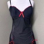 Dream girl black pinstripe lingerie with red lace up & padded bra Photo 0