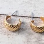 Vintage Earrings for Pierced Ears Dainty Gold Tone Curved Photo 2