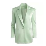 Alice + Olivia Denny Satin Single Breasted Boyfriend Blazer Green Tea Size 6 New Photo 16