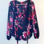 Target Kirna Zabête at Blouse Florals on Black Tie Neck Long Sleeves Sz XS EUC Photo 1