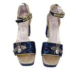 Gucci Soko Bee Blue Glitter Platform Heels Gold
Trim Ankle Strap Size 38.5 Photo 1