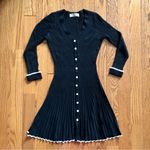 Taylor Ribbed Button Down Fit and Flare Long Sleeves Sweater Dress C Black SZ M Size M Photo 2