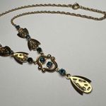 Retro Gold Tone Blue Rhinestone Y Drop Necklace Photo 6