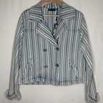 Diane Gilman Striped Denim Double Breasted Jacket Blue White Size Small Preppy Photo 0