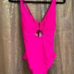 Bright Hot Neon Pink V Neck Cutout One Piece Swimsuit Medium NWOT Photo 0