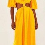Farm Rio Linen Blend Yellow Off The Shoulder Cut Out Short Sleeve Midi Dress XS Photo 0