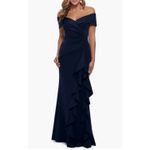 Xscape Evenings Ruffle Off Shoulder Scuba Gown Photo 1