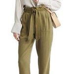 Treasure & Bond New Pants Womens Size 0 Paper Bag Waist Cuffed Olive Green Photo 0