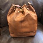 BURBERRYS Large Brown Leather Bucket Drawstring Bag Nova Check Lining Authentic Photo 4