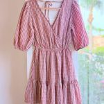 Mango Vichy Red Gingham Mini Dress with Puff Sleeves & Tiered Skirt size XS Photo 0