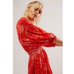 Free People  Golden Hour Maxi Dress Cherry Red XS Bohemian Spring Floral 70s Photo 3
