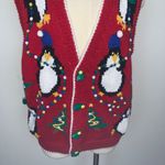 Excellent Village Peddler Christmas Penguins Embroidered Sweater Size XL Red Photo 1