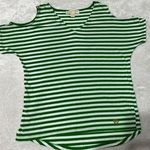 Michael Kors  Shirt Size S White Green Stripe Cold Shoulder Short Sleeve V Neck Photo 0