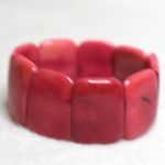 Source Unknown Gorgeous Wide Panel Red Tagua Nut 1.5/8" H 2 Band 5" Stretch Statement Bracelet Photo 1