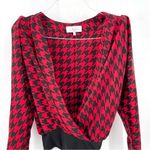 Revolve L'ACADEMIE The Victoire VNeck Long Sleeve in Red Houndstooth Bodysuit Blouse Photo 4