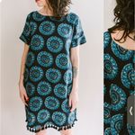 Roller Rabbit blue medallion printed gypsy boho tassel linen lagen relaxed dress Photo 3