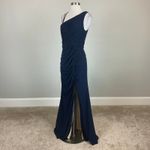 AQUA One Shoulder Thigh Slit A-Line Long Evening Gown Blue Size 14 Formal Dress Photo 4