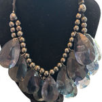 Joan Rivers  Vintage Blue Gray Teardrop Necklace Black Velvet Cord Signed Photo 0