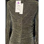NEW STEVE MADDEN S Gold Green Metallic Ribbed Ruched Dress Long Sleeves V Photo 5