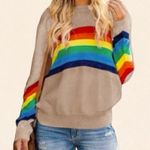 Young Fabulous and Broke  Beige Rainbow Stripe Pullover Crew Neck Sweater M/L Photo 0