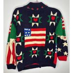 The Eagle's Eye Vintage Sweater Size Small Hand Knit Patriotic Cardigan Cottage Blue Photo 2
