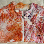 Chico's Weekends by  Orange/Multi 3/4 Sleeve Cotton Zip Front Jacket - Size 2‎ Photo 0