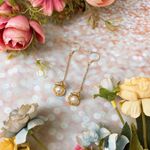 Gold Clamshell With Pearls Dangle Drop Statement Earrings Photo 1