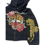Ed Hardy  Cropped Zip-Up Hoodie Sweatshirt – Tiger & Rose Graphic – Size M Photo 4