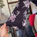 Deep v neck floral silky long sleeve dressy shirt Black Photo 2