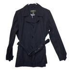 Eddie Bauer  Womens‎ Lightweight Trench Coat Jacket Button Belted Navy Blue Large Photo 0