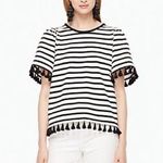 Kate Spade Broome Street Stripe Flutter Sleeve Top - Black & White Tassel Tee Photo 0