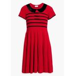Red Valentino Striped Ribbed Wool Knit Pleated Mini Dress Bow Holiday M Photo 9