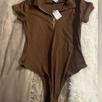 Rue 21 ⭐️ Brown Ribbed Bodysuit w/ Zipper Y2K NWT Photo 0