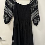 Strut & Bolt Black Linen Blend Embroidered 3/4 Sleeve Mini Small Dress Smocked Photo 2
