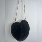 Fuzzy Black Heart Shaped Faux Fur Crossbody Chain Bag Fashion Purse NWOT 9” Wide Photo 9