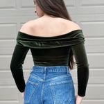 Majorelle  by Revolve Green Velvet Off Shoulder Long Sleeve Ruched Bodysuit XS Photo 9
