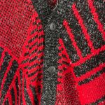 Vintage 80s Retro Red Black Geometric V Neck Grandpa Chunky Cardigan Sweater Size L Photo 5